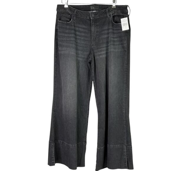 Kut From The Kloth Jeans Women 16 Black Stretch Mid Rise Wide Leg NEW - Picture 2 of 12